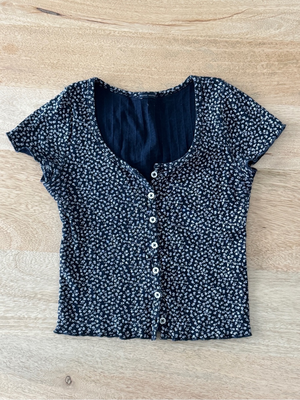 Brandy Melville Black Mini Daisy Button-Front Crop Top